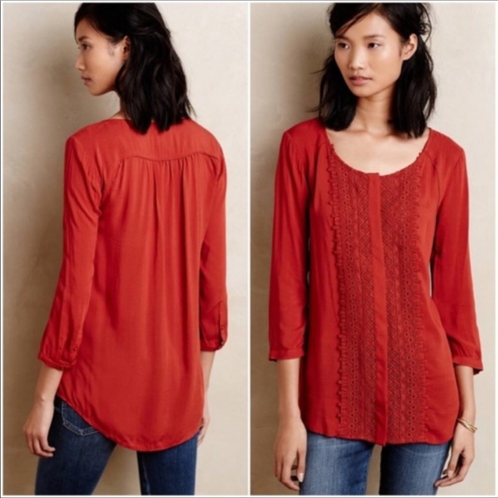 Maeve Red Long Sleeve Top with detail in front